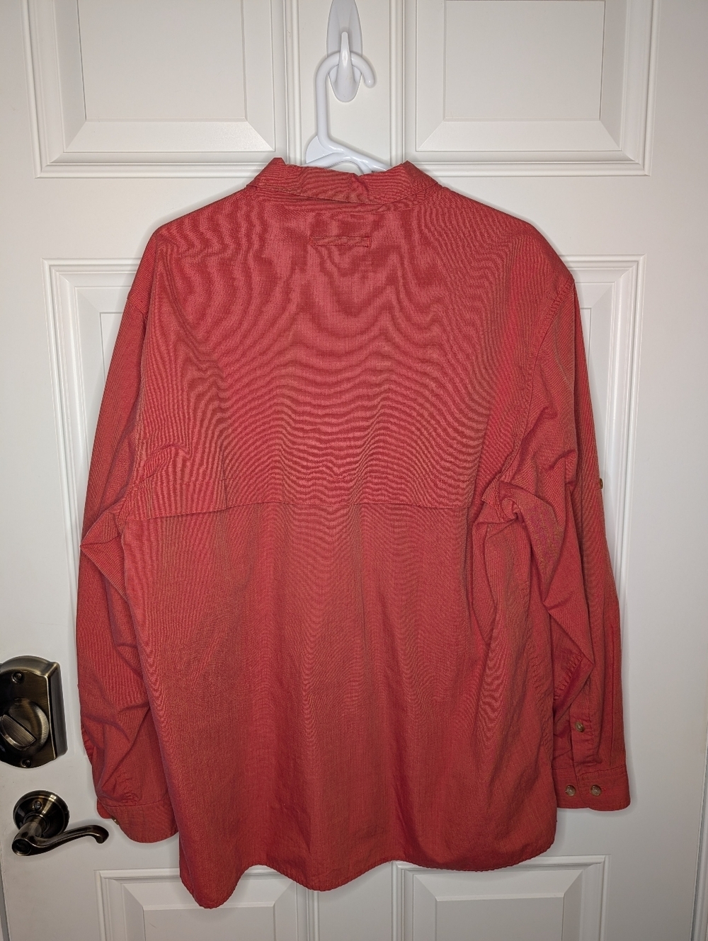 Orvis Button Down Double Pocket Fishing Shirt Long Sleeve Men's Large Orange - Picture 2 of 5